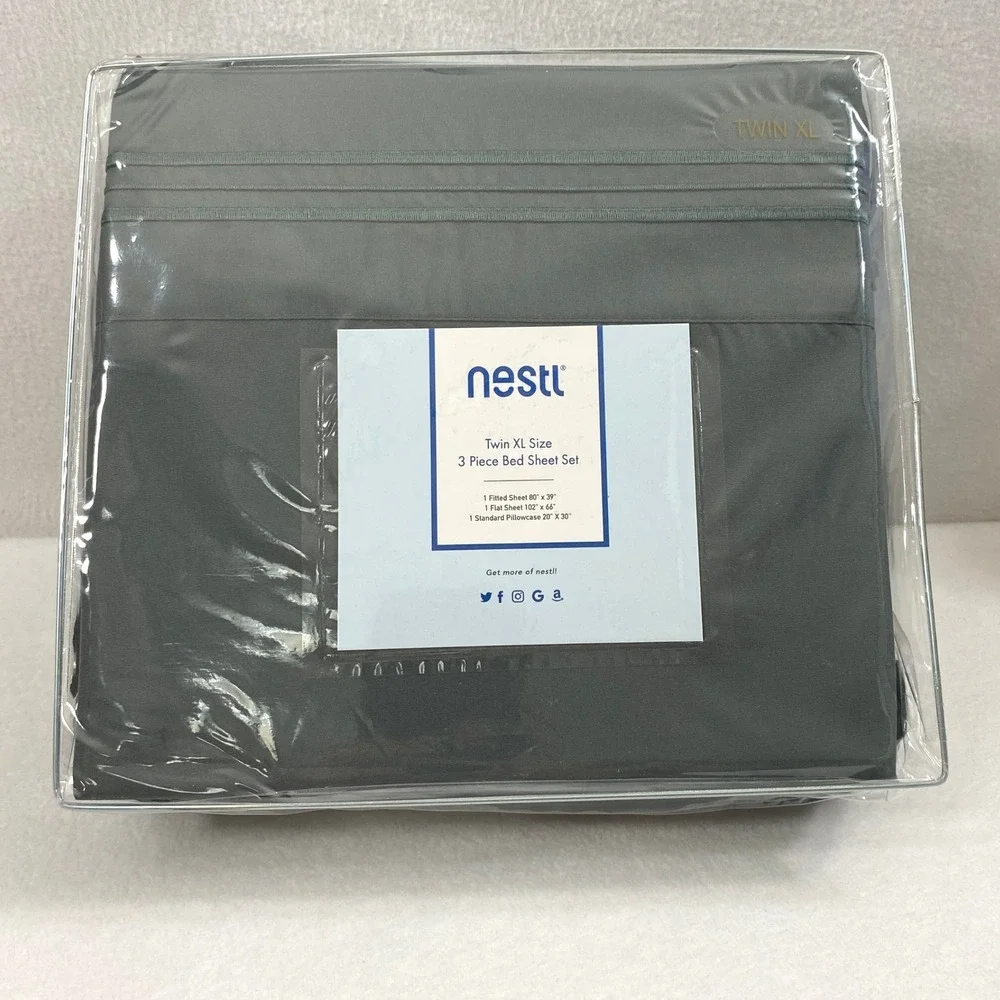 Nestl Bed Sheet Set Twin XL Charcoal Stone Gray 3 Piece Microfiber Soft College